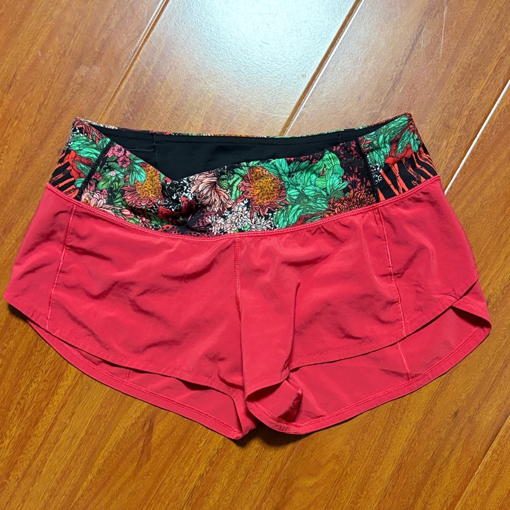 lululemon athletica Red Floral Athletic Shorts